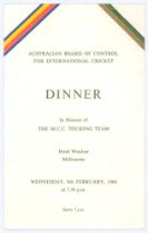 M.C.C. tour to Australia & New Zealand 1965/66. Official menu for the ‘Dinner in honour of the M.C.