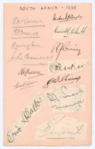 South Africa tour to England 1935. Album page comprising fourteen signatures in ink and pencil of