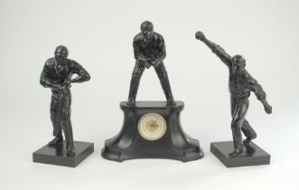Charles Burgess Fry, Sussex & England 1892-1921. Victorian spelter three piece clock garniture
