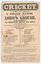 ‘Cricket. Slow v. Fast’. Early and rare original advertising handbill for ‘A Grand Match’ at Lord’s,