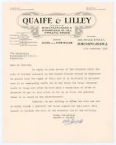 William George ‘Willie’ Quaife. Warwickshire & England 1894-1928. Two original single page typed