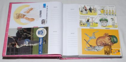 Australia cricket postcards and collectors cards. Pink binder comprising a mixed selection of