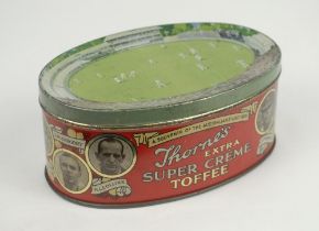 Australia tour of England 1926. An oval colour Thorne’s Super Extra Creme Toffee tin ‘A Souvenir