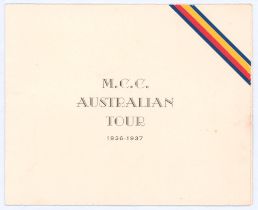M.C.C. tour to Australia and New Zealand 1936/37. Official M.C.C. Christmas card with title and M.