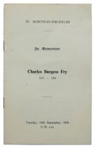 ‘In Memoriam. Charles Burgess Fry 1872-1956’. Eight page original memorial service booklet for