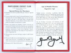 Geoff Boycott. Official M.C.C. ‘Honorary Life Member’ card/ booklet for 2006 issued to Boycott.