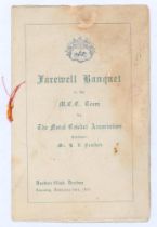 M.C.C. tour to South Africa 1922/23. Official menu for the ‘Farewell Banquet to the M.C.C. Team by