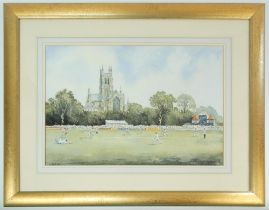 ‘New Road, Worcester’ circa 1980’s. Large original watercolour painting of the County Ground at