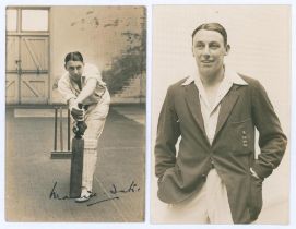 Maurice William Tate. Sussex & England 1912-1937. Two original sepia real photograph postcards of
