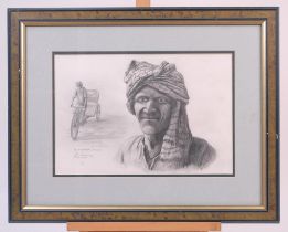 ‘The Rickshaw Man, Old Delhi’. Jack Russell. 1989. Attractive original pencil drawing of Head and