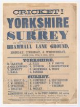 ‘Cricket! Yorkshire versus Surrey. The First Great Match of the Season’ 1873. Early original