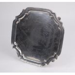 M.C.C. matches v St. Peter’s School, York 1925-1936. Square silver presentation salver on four