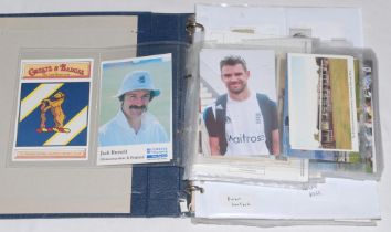 England cricket postcards and collectors cards. Black binder comprising a mixed selection of 100