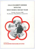West Indies tour to England 1988. ‘Gala Celebrity Dinner with the West Indies Cricket Team’.