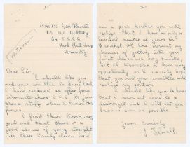 John Alfred ‘Jack’ Flavell. Worcestershire & England 1949-1967. Original two page handwritten