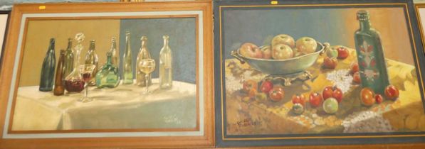 George Taylor (1914-1996) Still life - Tomatoes & Apples, acrylic on mill board, signed and dated