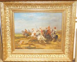 H. Hunter - Arabian soldiers on horseback, oil on canvas, signed lower right, 31 x 40cm