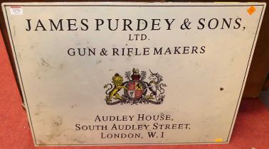 A contemporary laminate on metal wall sign for James Purdey & Sons, 50 x 70cm