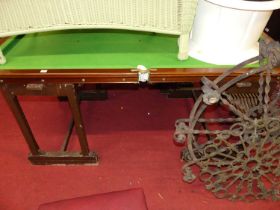 A Riley of Accrington quarter-size slate bed snooker table, raised on later stained trestle end