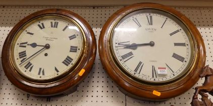 A stained walnut cased circular wall clock, the dial signed Smith Enfield London, dial dia.12";