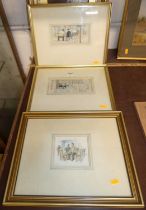 Ray Evans - Palais Royale, Paris, pair watercolours, each 9x19cm, together with one other single