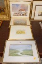 Elaine Dodsworth - Broadland mist, pastel; Brian Elching - watercolour; one other watercolour of