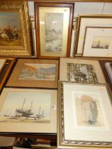 Francis Naylor -Fishing boat at low-tide, watercolour; together with various watercolours and prints