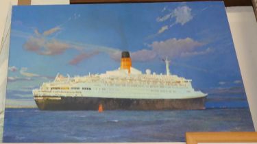 Trevor Crocker (1934-1995) - Queen Elizabeth II heading out to sea, oil on canvas signed lower left,