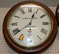 A mahogany circular wall clock, the re-painted dial signed Lowe & Sons Chester, with single