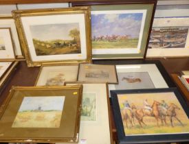 S. Kilbun - River landscape, watercolour; W. Oliver Stone - Haystacks, watercolour; prints etc (7)