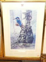 Terence James Bond - Lone kingfisher on the quayside, lithograph, signed and numbered 65/450 to