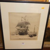 Norman Wilkinson (1878-1971) - The Mayflower sailing from Plymouth, drypoint etching, signed in