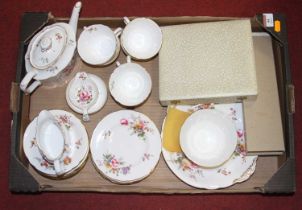 A collection of Royal Crown Derby Derby Posies pattern tea wares to include teapot, tea strainer,