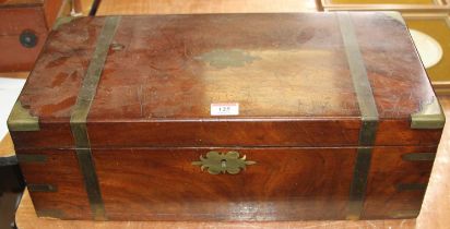 A 19th century mahogany and brass bound writing slope, the interior lacking some fittings, w.50cm