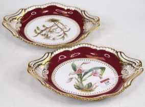 A pair of Copeland Spode floral decorated porcelain dishes, each w.29cm Both crazed but otherwise