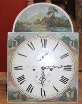 A 19th century longcase clock dial and movement, the painted dial showing Roman numerals, with