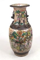 A Chinese Nanking crackle glazed vase, enamel decorated with a battle scene, h.46cm (a/f) Large