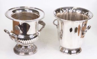 A silver plated wine cooler of Campagna shape, height 24cm, together with another One is marked