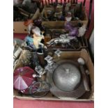 Two boxes of miscellaneous items to inlcude a reproduction leather blackjack, amethyst glass vase,