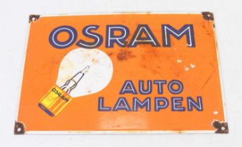An enamel advertising sign for Osram Auto Lamps, 20 x 30cm