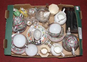 A collection of ceramics and glassware to include Chinese Canton porcelain tea service, decorated in