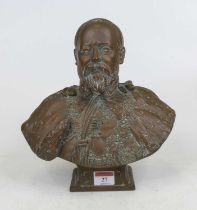 A copper head and shoulders bust of King Edward VII, height 25cm It has been damaged around the neck