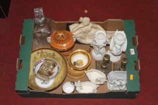 Miscellaneous items to include a Dresden porcelain pot pourri, pair of Victorian pottery eagles, and