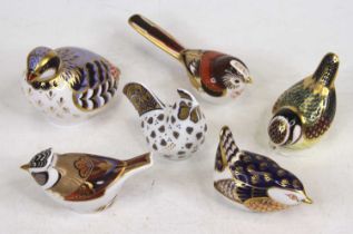 A collection of six Royal Crown Derby models of birds, to include a cockerel, red-legged