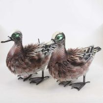 A pair of modern pressed metal and painted models of ducks, height 30cm