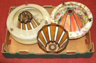 A collection of five 20th century coloured glass light shades All appear to be free from damage