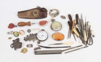 A collection of miscellaneous items to include a military gauge inscribed Hallmaster 124-1046,