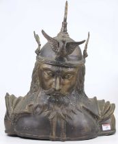 A bronzed metal head & shoulders bust of a warrior, height 50cm This is a reproduction, not sure