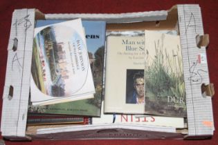 Six boxes of art reference books, to include titles discussing Lucien Freud, Albrecht Durer and