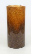 A 20th century Mdina style mottled brown glass vase of cylindrical shape, height 30cm